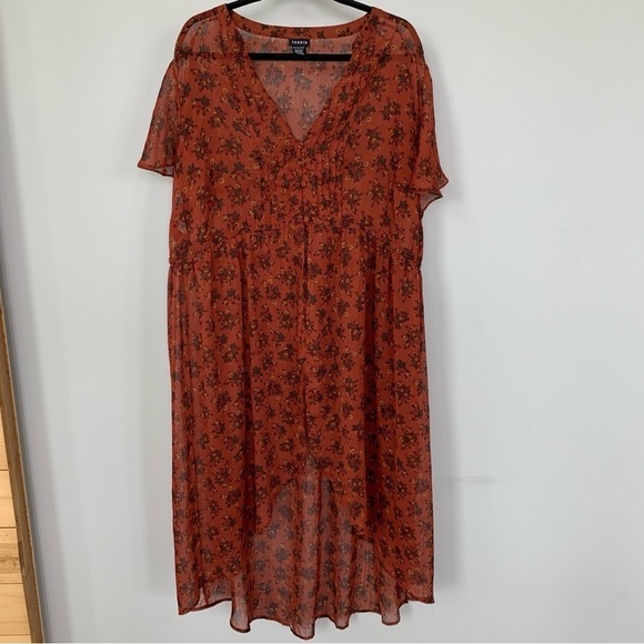 Torrid Burnt Orange Floral Seer Long Cardigan Size 3/3X - Picture 1 of 7